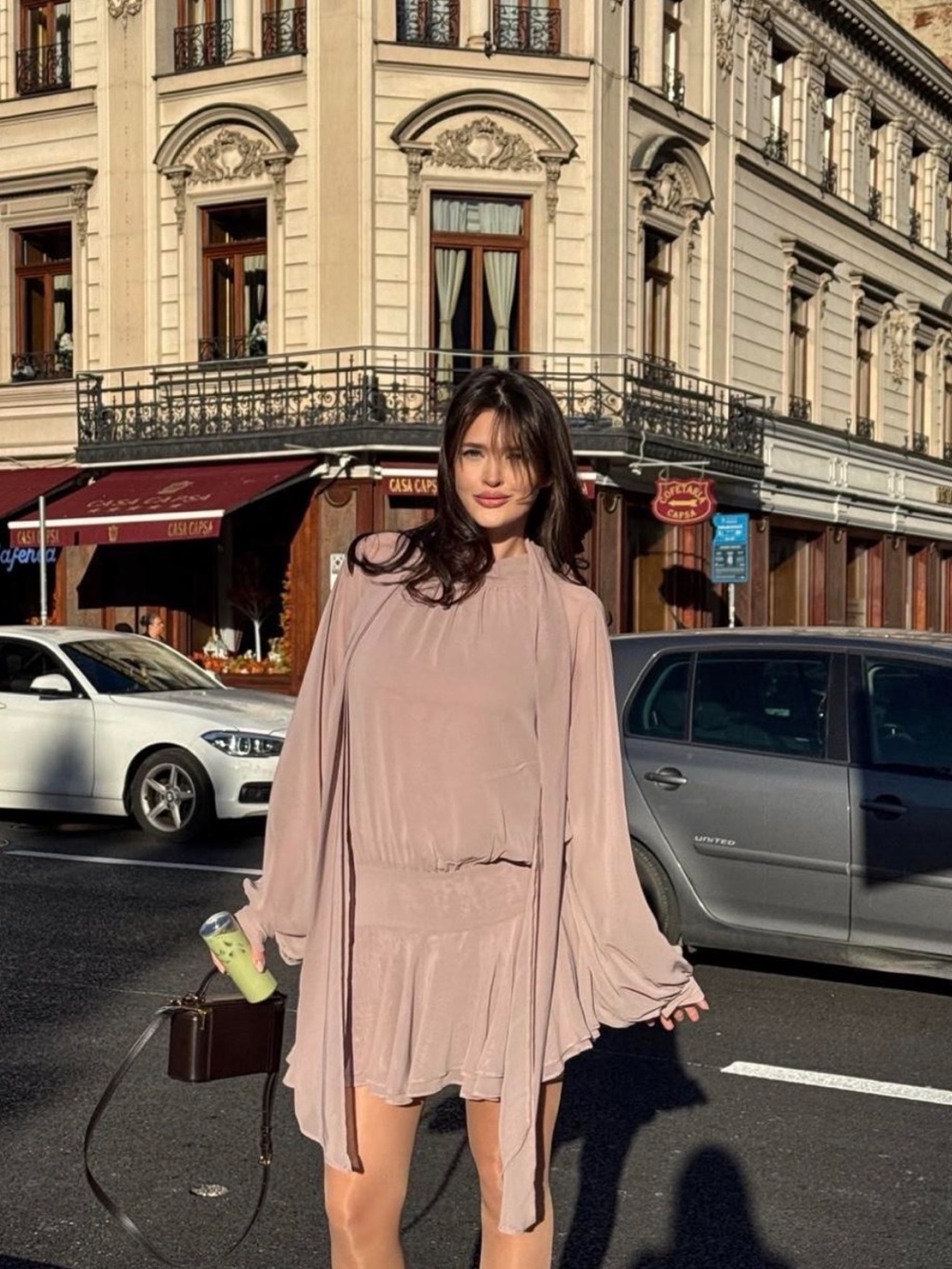 Zara Beige High-Neck Mini Dress